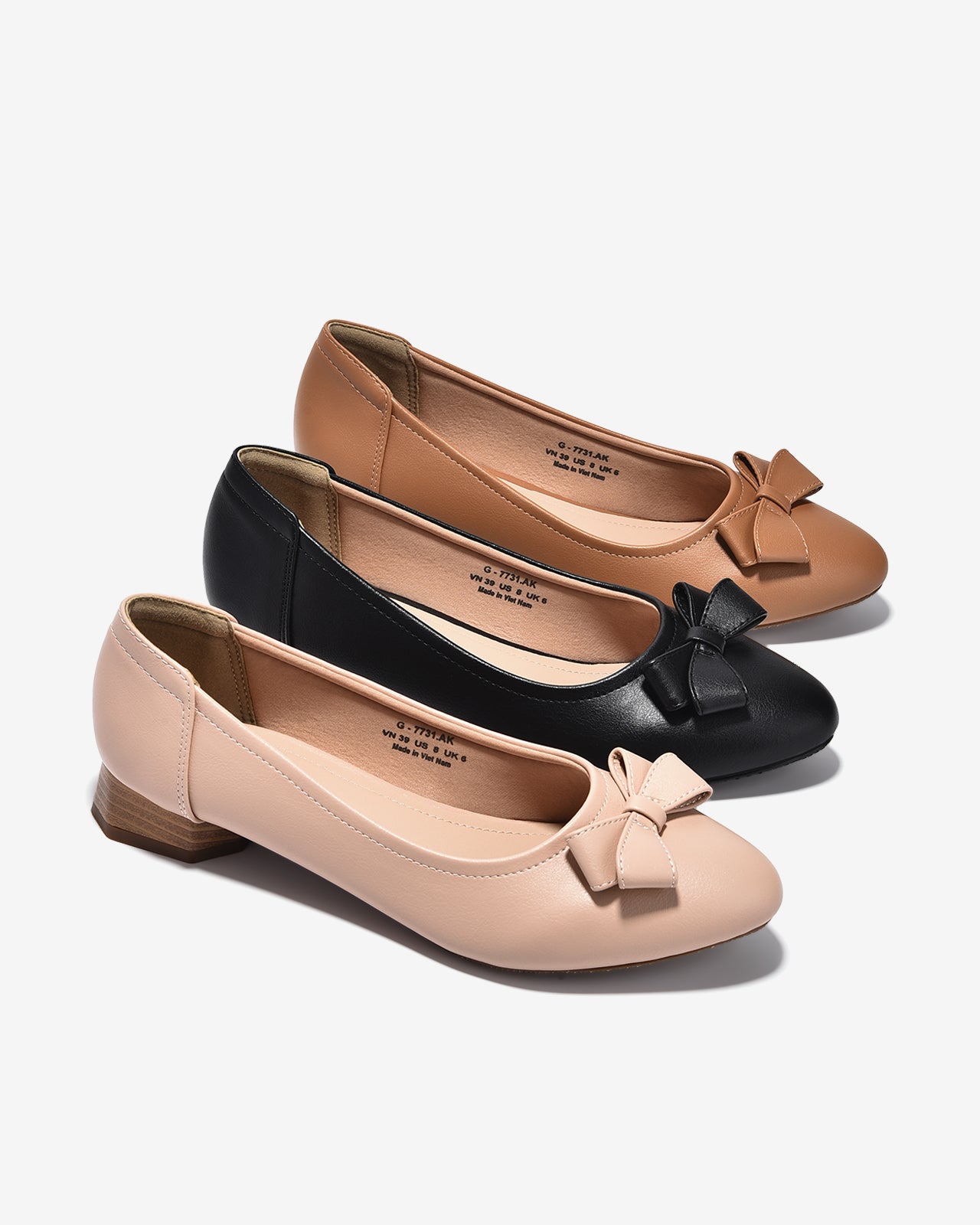Giày Búp Bê Đông Hải Gót Giả Gỗ Đính Nơ Đôi-G7731-Đen Color1