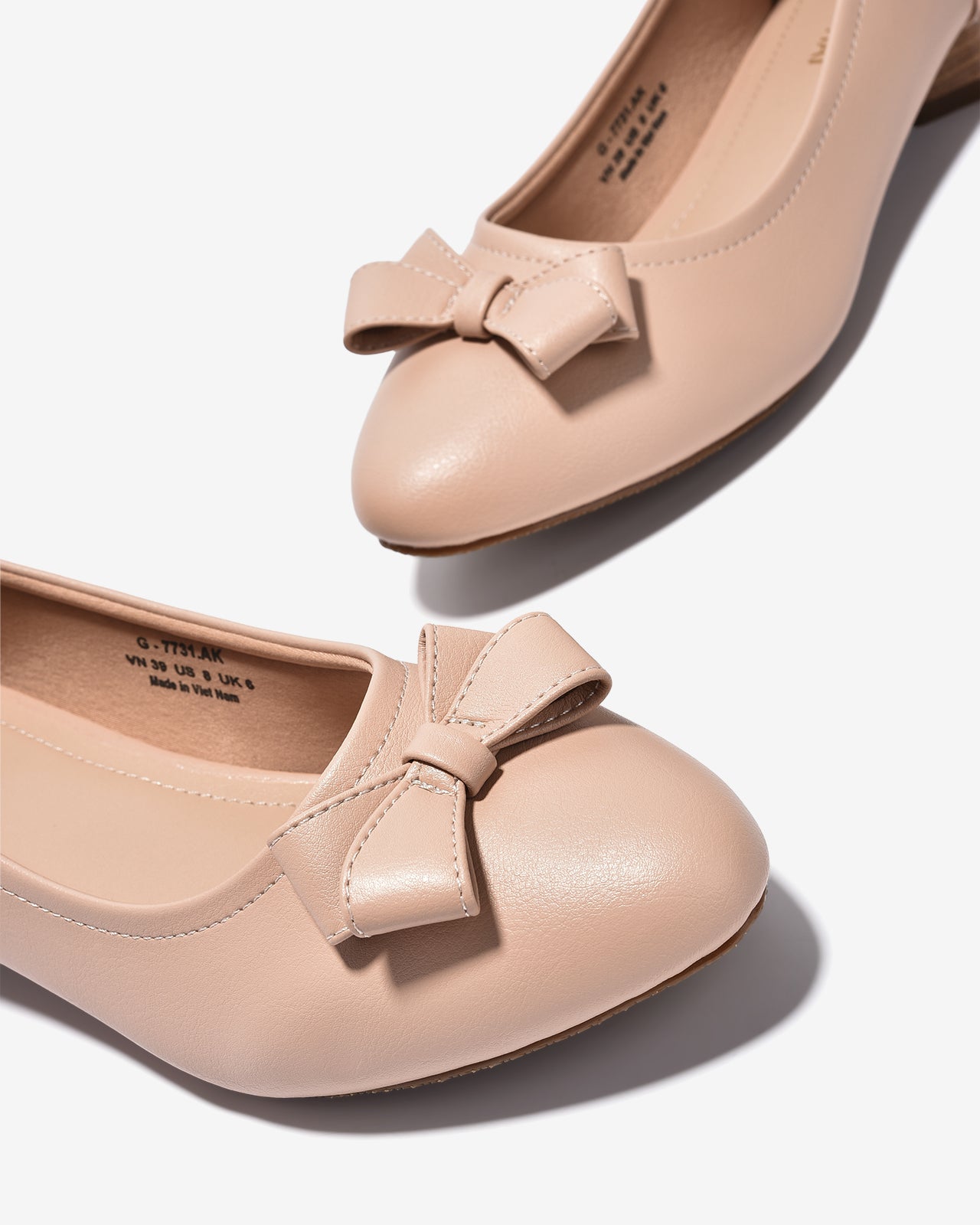 Giày Búp Bê Đông Hải Gót Giả Gỗ Đính Nơ Đôi-G7731-Hồng Color1