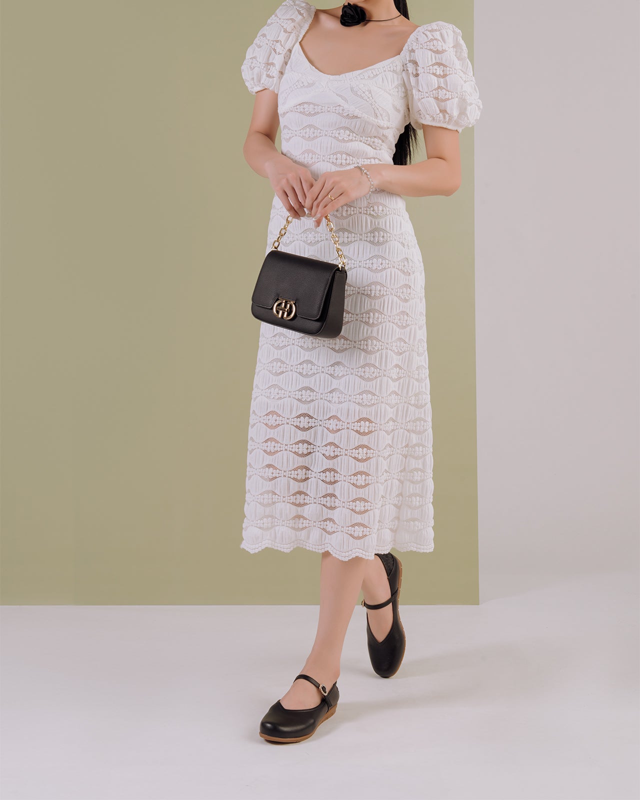 Giày Búp Bê Đông Hải Dập Logo Khóa Oval-G7737Đen Color1