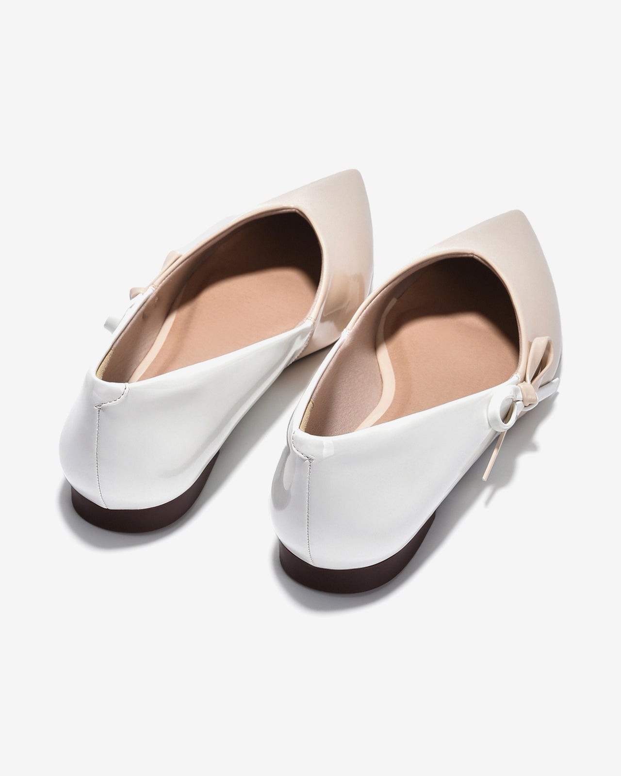 Giày Búp Bê Đông Hải Da Bóng Thân Đính Nơ-G81T9-Kem Bóng Color1