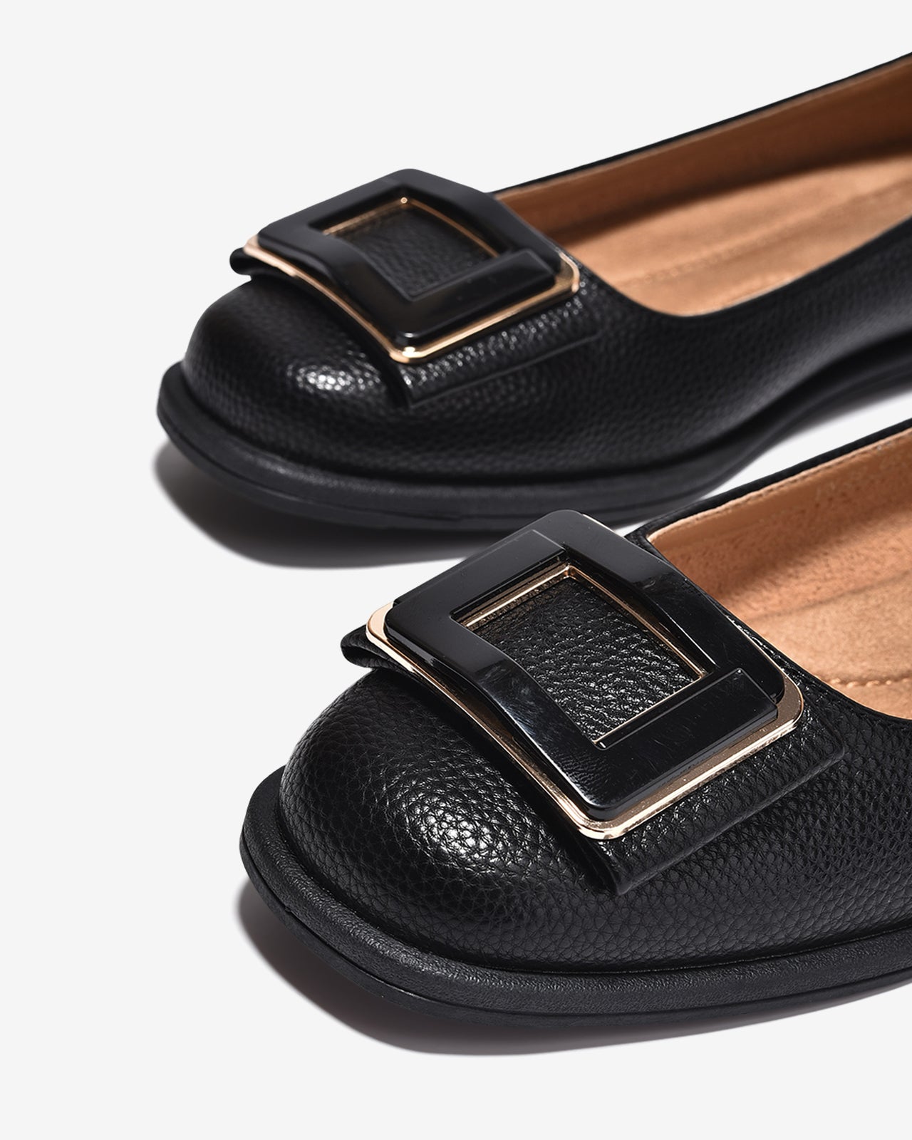 Giày Búp Bê Zucia Khóa Vuông Phối Màu-GHLM2Đen Color1