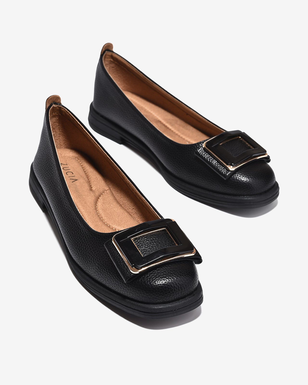 Giày Búp Bê Zucia Khóa Vuông Phối Màu-GHLM2-Đen Color1