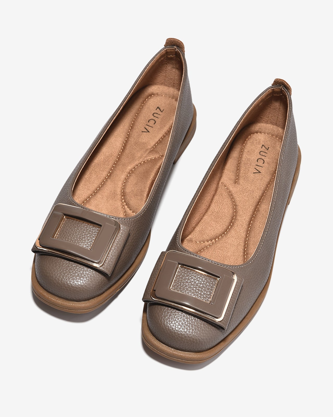 Giày Búp Bê Zucia Khóa Vuông Phối Màu-GHLM2-Xám Color1