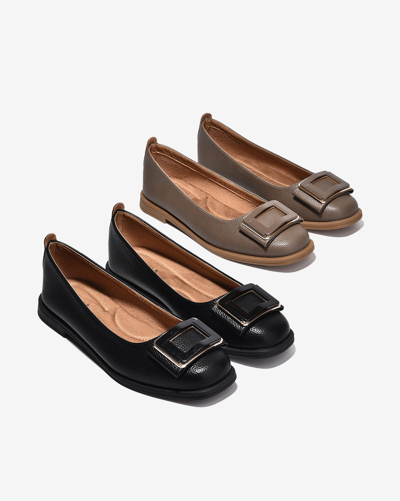 Giày Búp Bê Zucia Khóa Vuông Phối Màu-GHLM2-Xám Color1