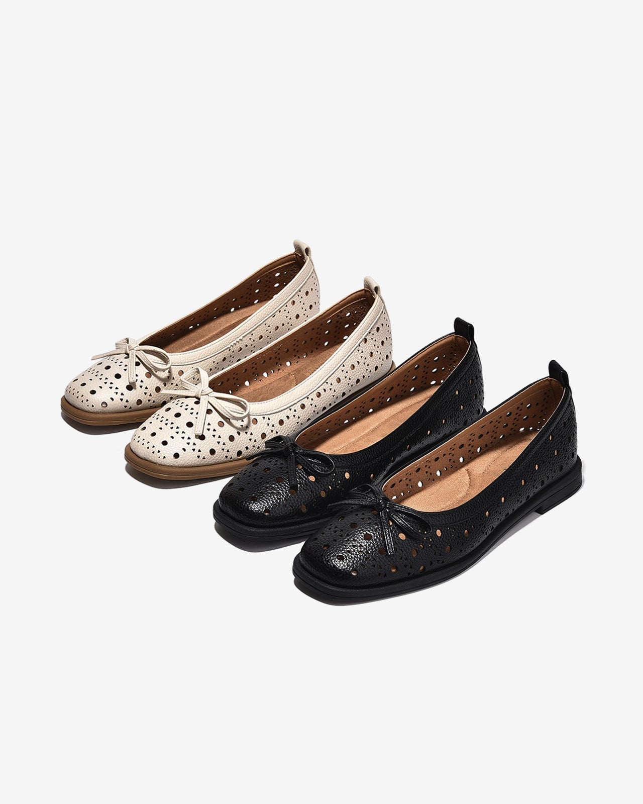 Giày Búp Bê Zucia Họa Tiết Đục Lỗ Khóa Nơ-GHLM4-Đen Color1