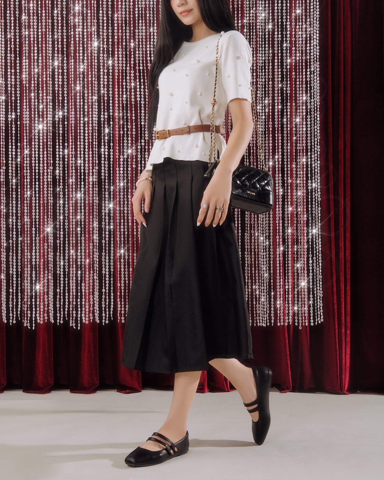 Giày Búp Bê Nữ Zucia Mũi Vuông Quai Đôi Đính Logo-GRXC4-Đen Color1