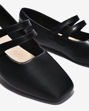 Giày Búp Bê Nữ Zucia Mũi Vuông Quai Đôi Đính Logo-GRXC4-Đen Color1