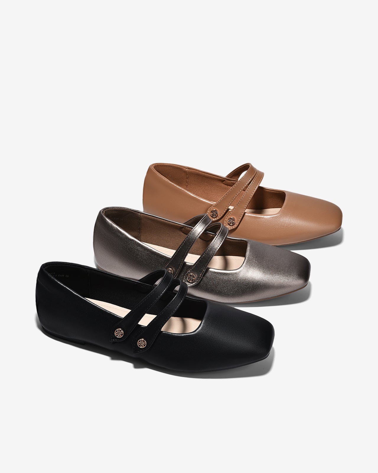 Giày Búp Bê Nữ Zucia Mũi Vuông Quai Đôi Đính Logo-GRXC4-Đen Color1