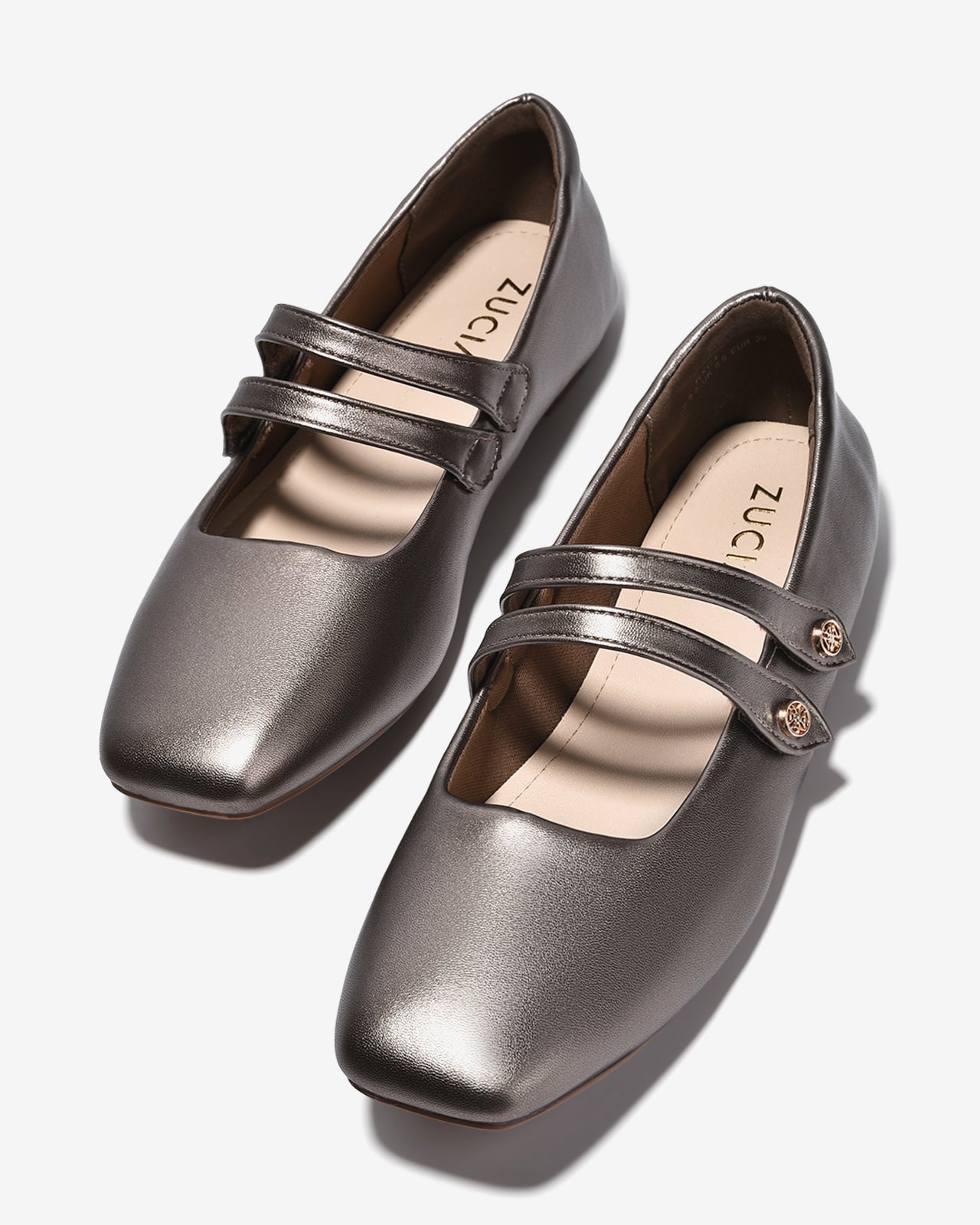 Giày Búp Bê Nữ Zucia Mũi Vuông Quai Đôi Đính Logo-GRXC4-Xám Color1