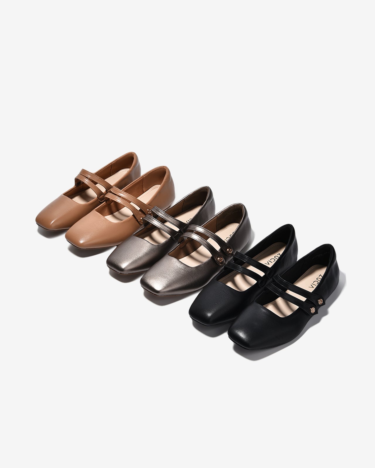 Giày Búp Bê Nữ Zucia Mũi Vuông Quai Đôi Đính Logo-GRXC4-Xám Color1