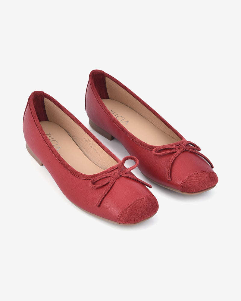 Giày Búp Bê Zucia Mũi Vuông Phối Màu Ấn Tượng-GTH58-Đỏ Color3