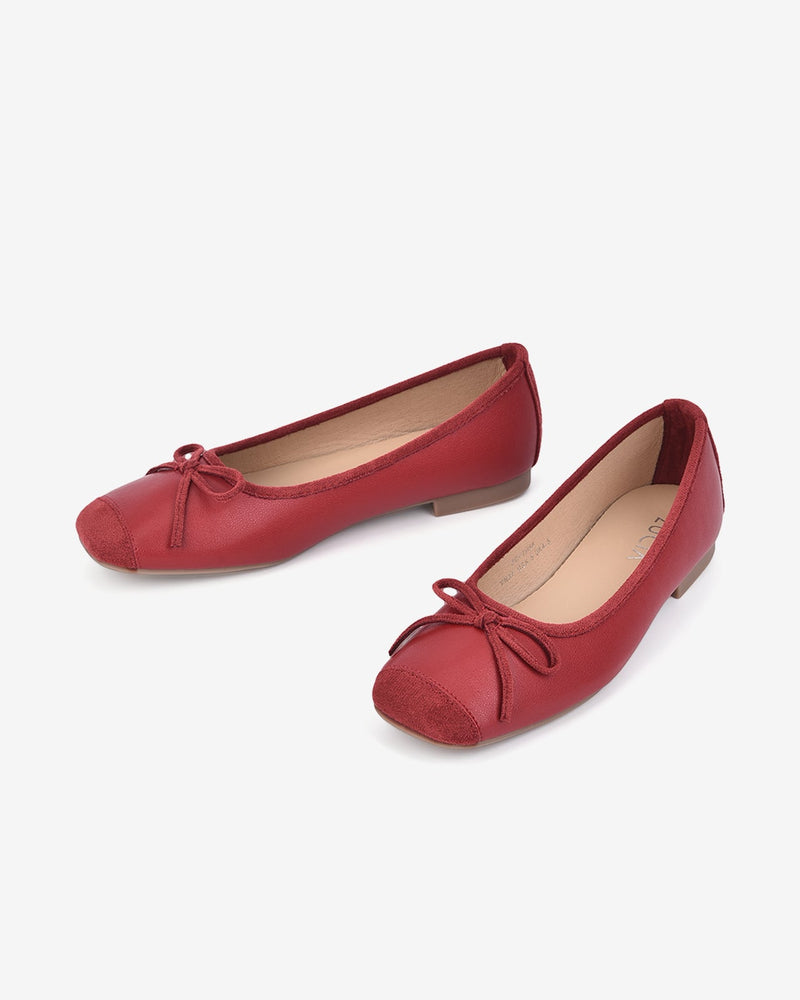Giày Búp Bê Zucia Mũi Vuông Phối Màu Ấn Tượng-GTH58-Đỏ Color3