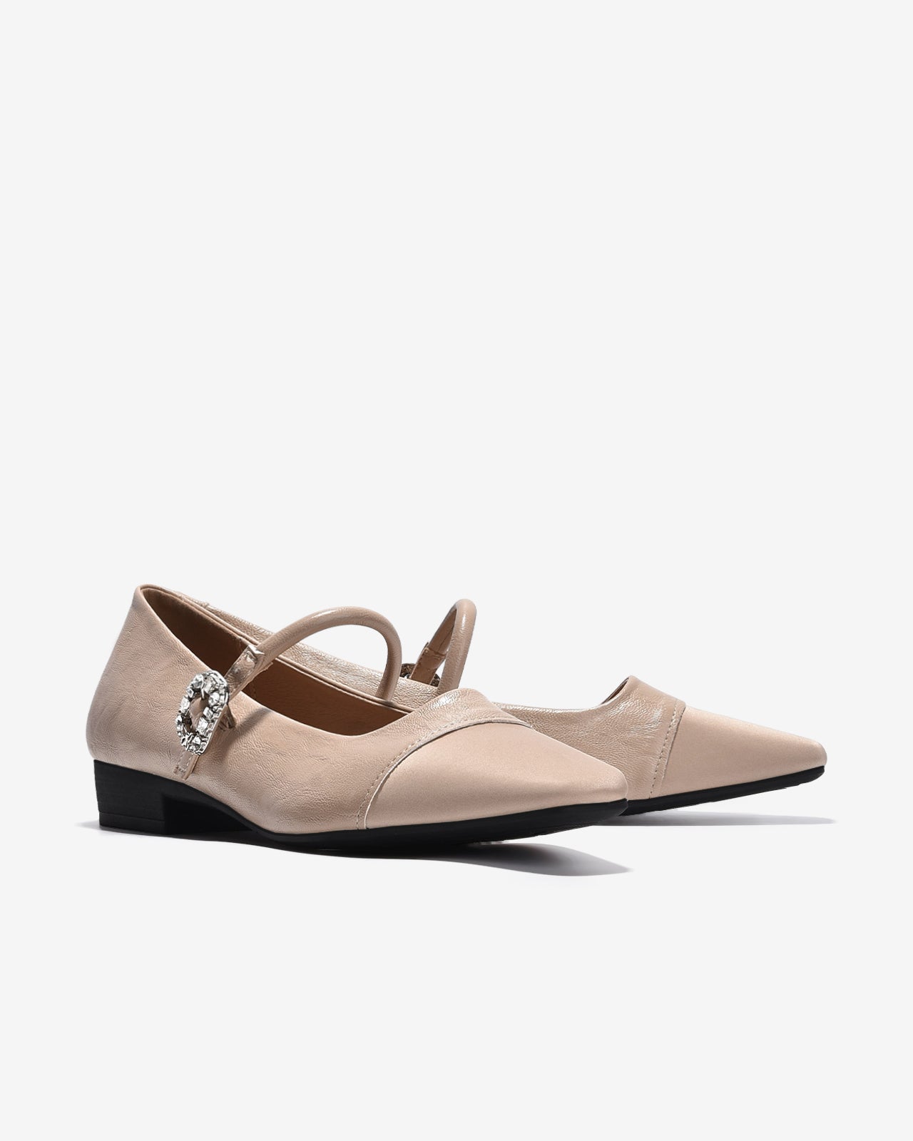 Giày Búp Bê Zucia Mũi Vuông Khóa Đính Đá-GTH87Kem Color1
