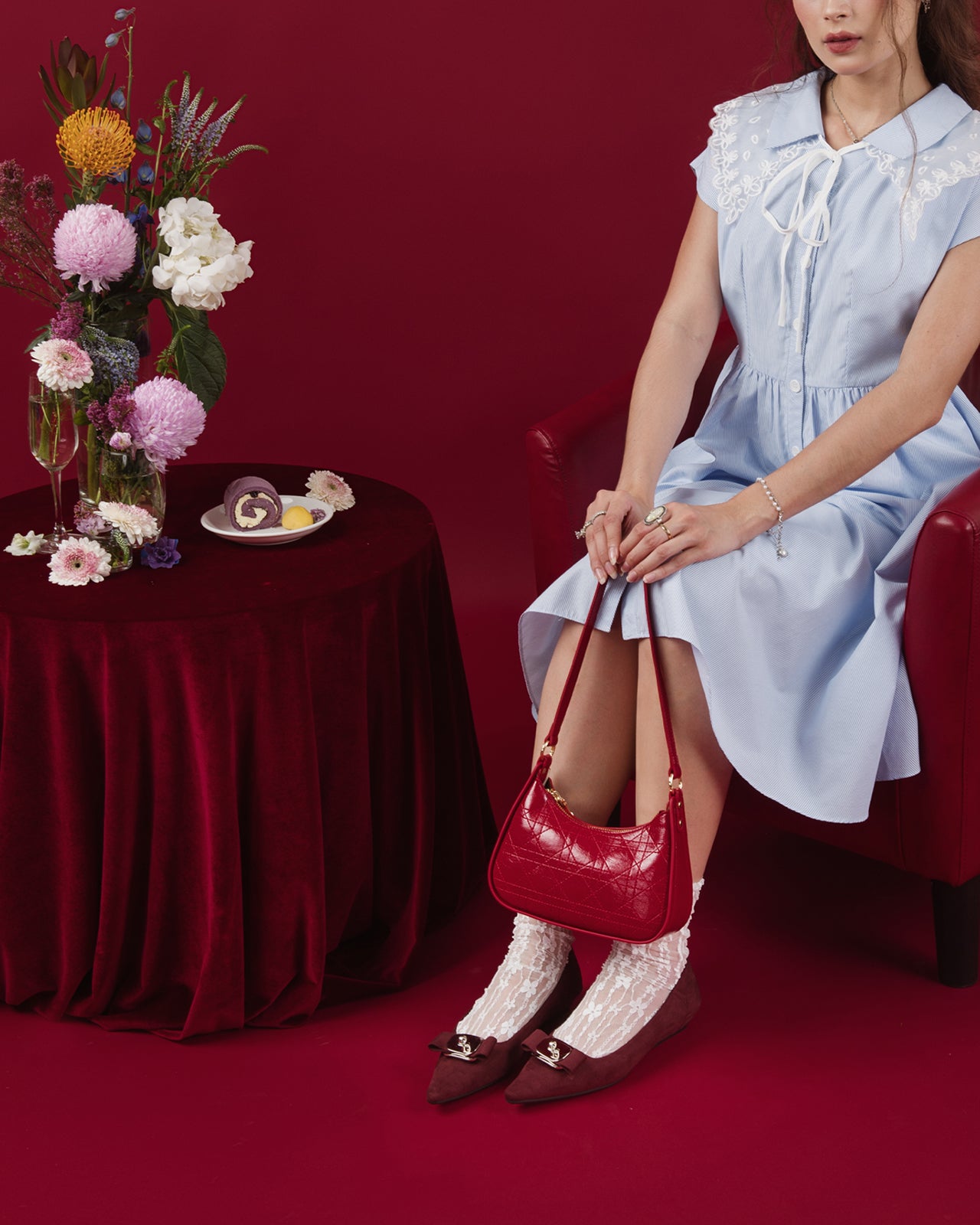 Giày Búp Bê Nữ Zucia Đính Nơ Mũi Nhọn-GTHB1-Đỏ Color1