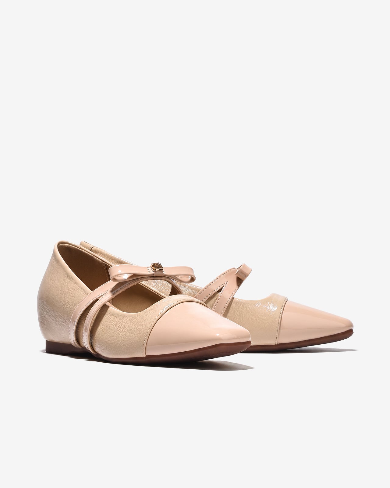 Giày Búp Bê Zucia Đế 5cm Quai Phối Nơ-GTHC4Kem Color1
