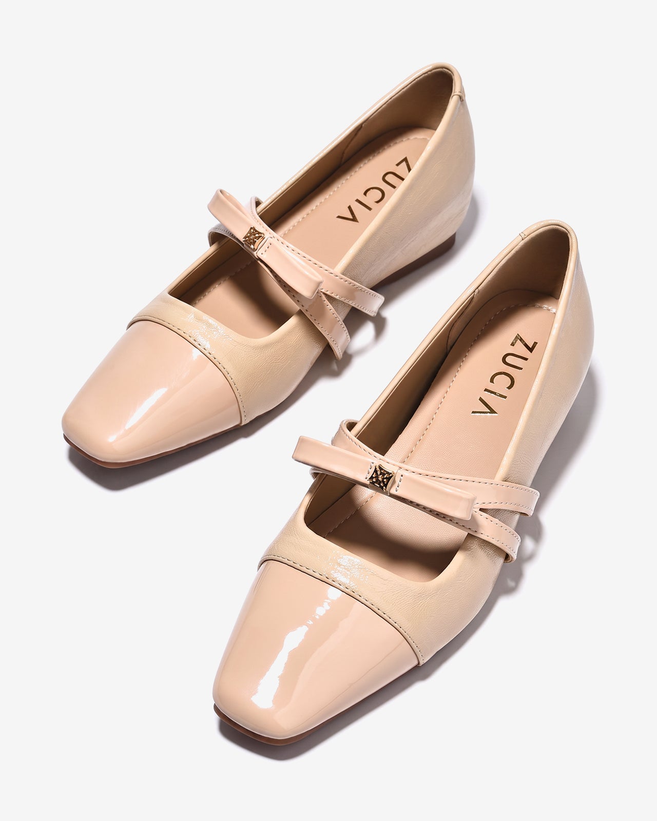 Giày Búp Bê Zucia Đế 5cm Quai Phối Nơ-GTHC4Kem Color1