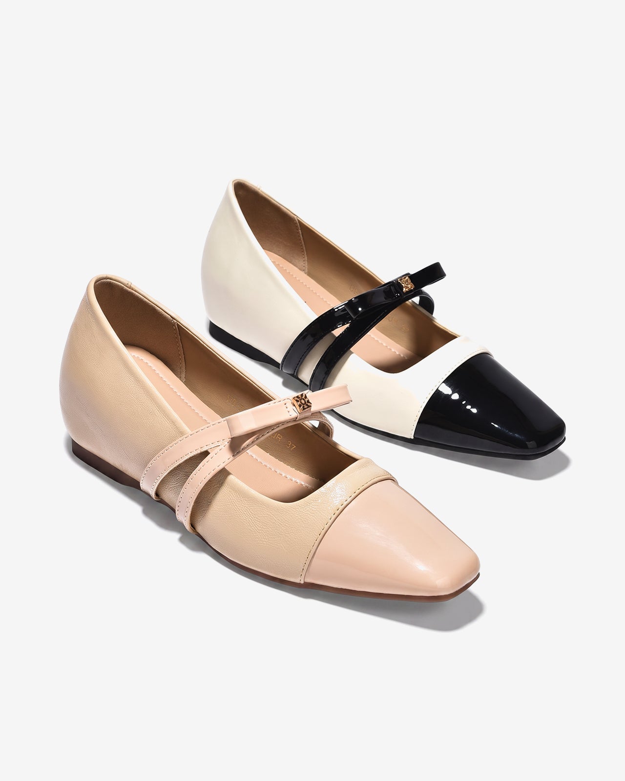Giày Búp Bê Zucia Đế 5cm Quai Phối Nơ-GTHC4Kem Color1