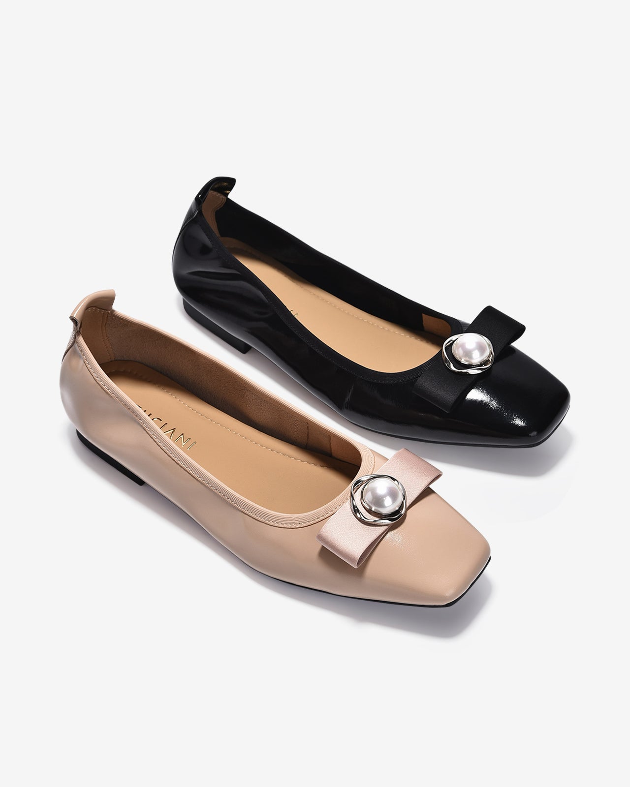 Giày Búp Bê Zuciani Da Bóng Đính Ngọc Trai-GCM06Kem Color1