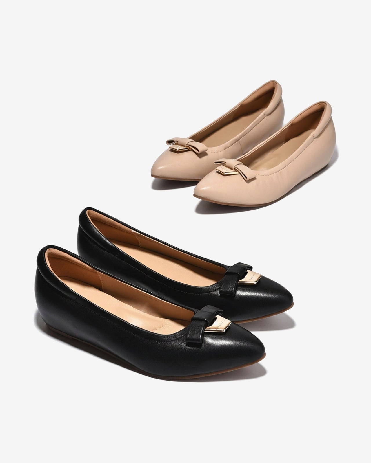 Giày Búp Bê Zuciani Mũi Nhọn Khóa Nơ-GSD05Kem Color1