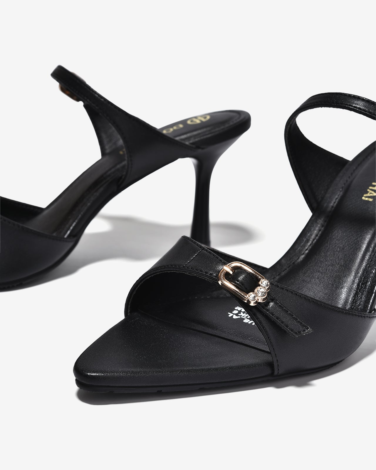 Dép Cao Gót Đông Hải Quai Đôi Ngang Khoá Đính Đá-D81U8-Đen Color1