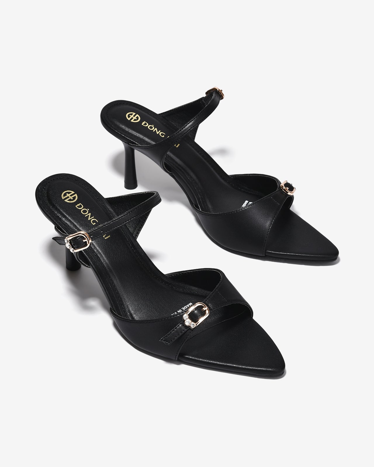 Dép Cao Gót Đông Hải Quai Đôi Ngang Khoá Đính Đá-D81U8-Đen Color1