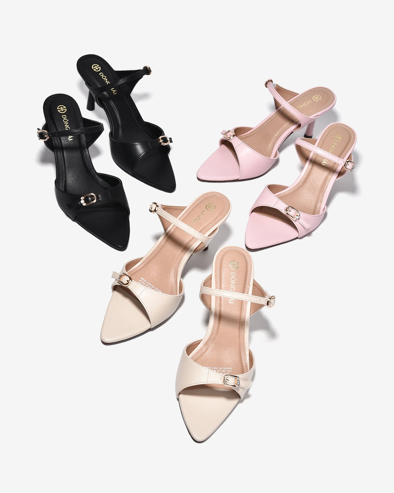 Dép Cao Gót Đông Hải Quai Đôi Ngang Khoá Đính Đá-D81U8-Đen Color1