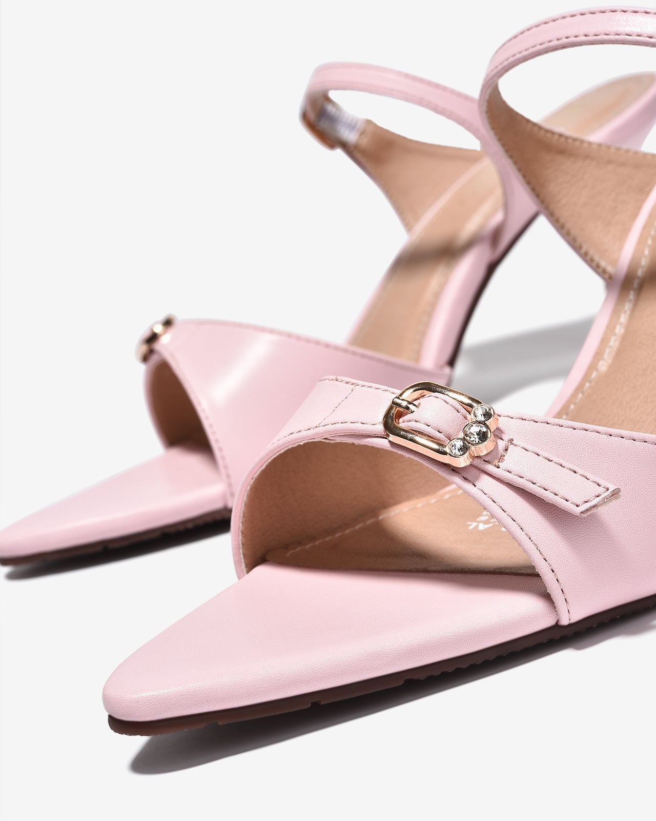 Dép Cao Gót Đông Hải Quai Đôi Ngang Khoá Đính Đá-D81U8-Hồng Color1