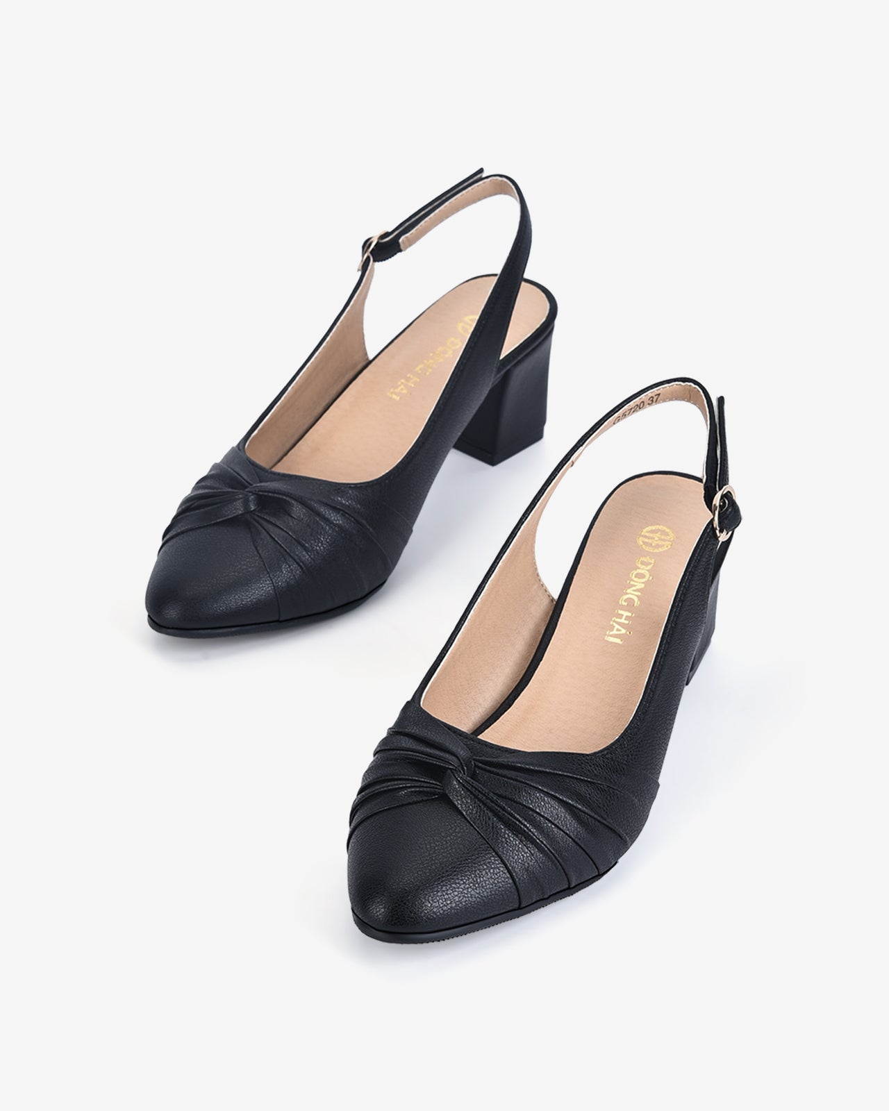 Giày Cao Gót Slingback Đông Hải Họa Tiết Nơ Xoắn-G5720Đen Color1