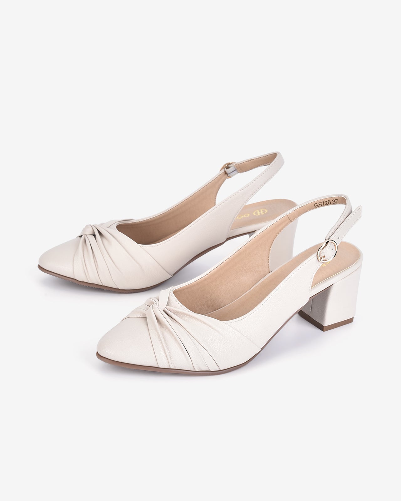 Giày Cao Gót Slingback Đông Hải Họa Tiết Nơ Xoắn-G5720Kem Color1