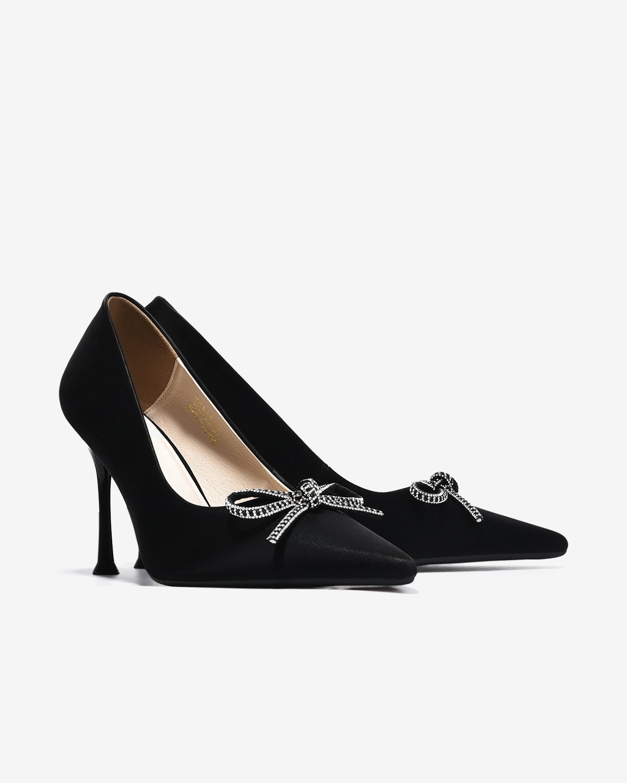 Giày Cao Gót Đông Hải Mũi Nhọn Nơ Đính Đá-G5848-Đen Color1