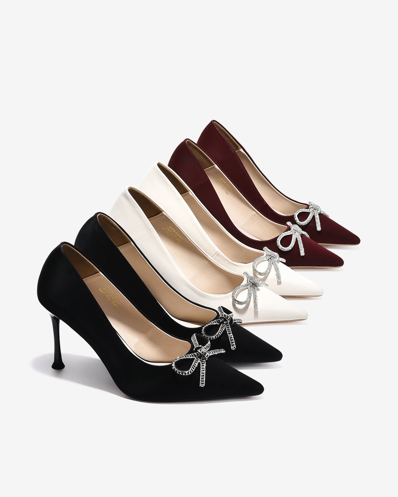 Giày Cao Gót Đông Hải Mũi Nhọn Nơ Đính Đá-G5848-Đen Color1