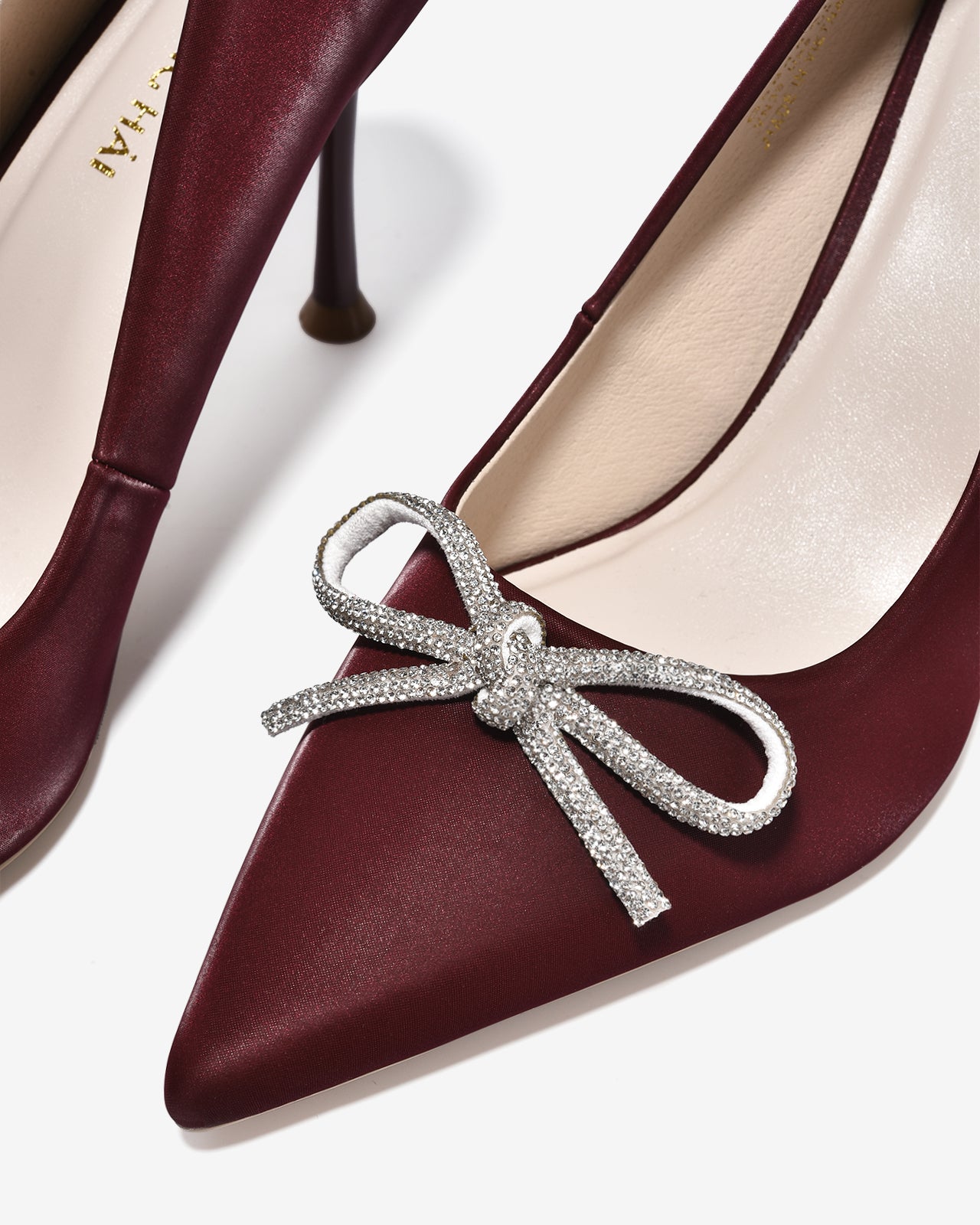 Giày Cao Gót Đông Hải Mũi Nhọn Nơ Đính Đá-G5848Đỏ Color1