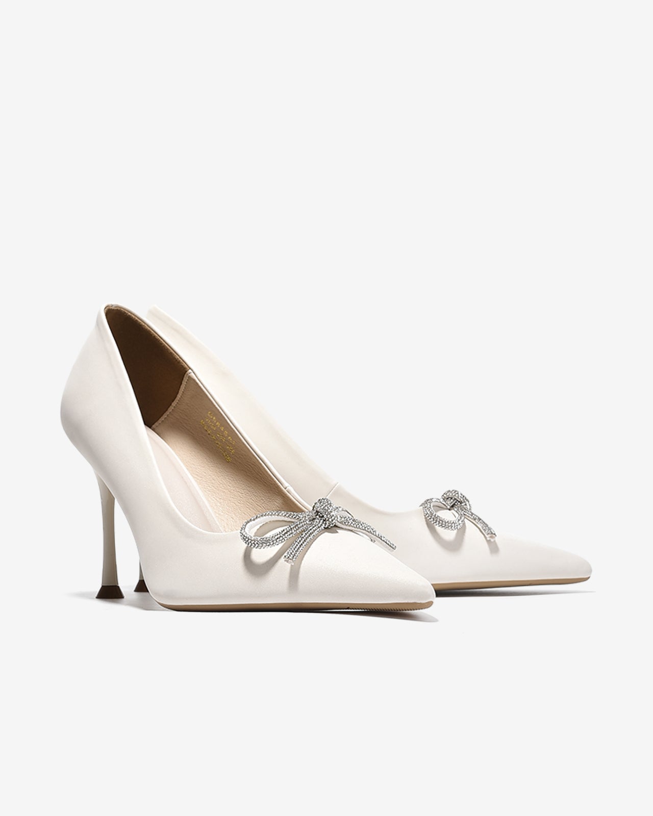 Giày Cao Gót Đông Hải Mũi Nhọn Nơ Đính Đá-G5848-Trắng Color1