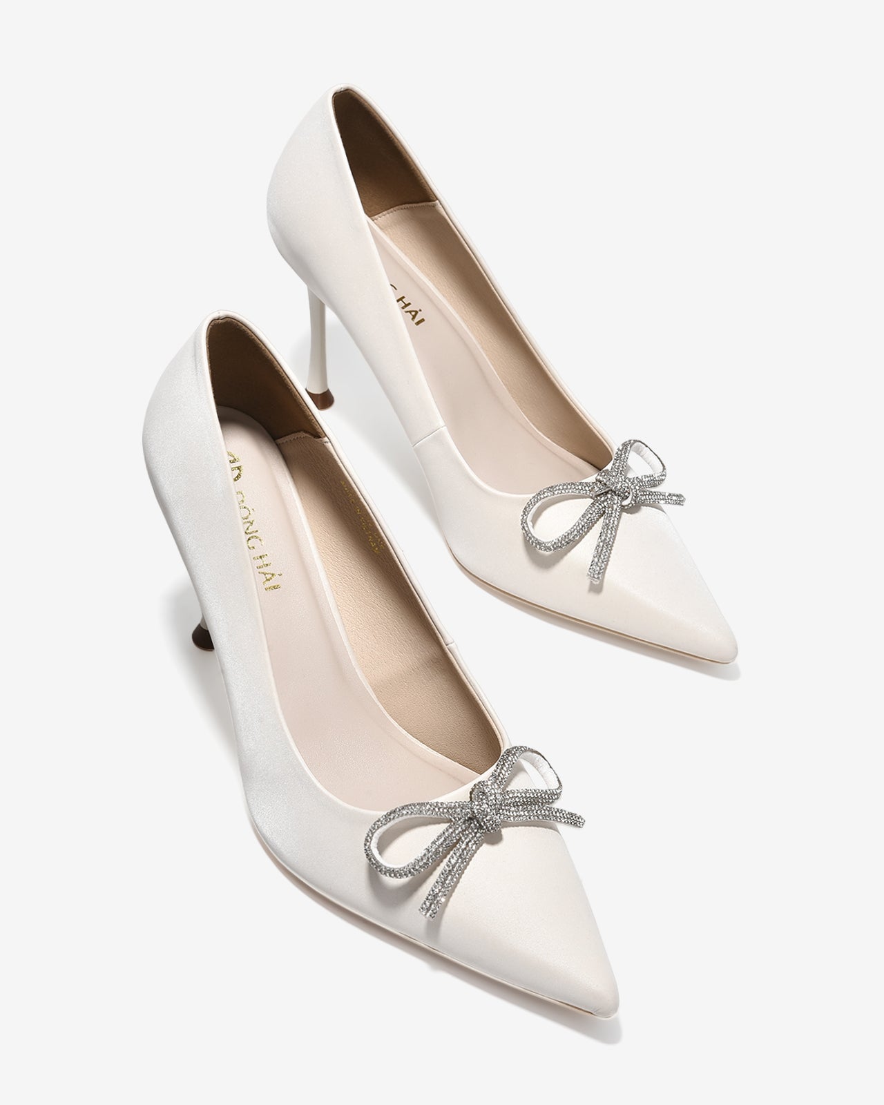 Giày Cao Gót Đông Hải Mũi Nhọn Nơ Đính Đá-G5848-Trắng Color1