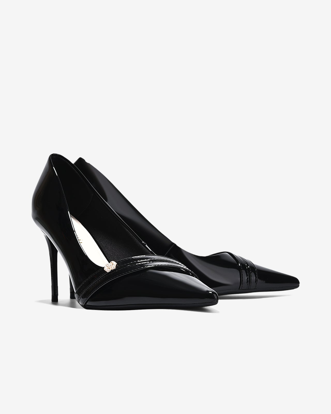 Giày Cao Gót Đông Hải Gót 9CM Họa Tiết Đính Đá-G5852-Đen Bóng Color1