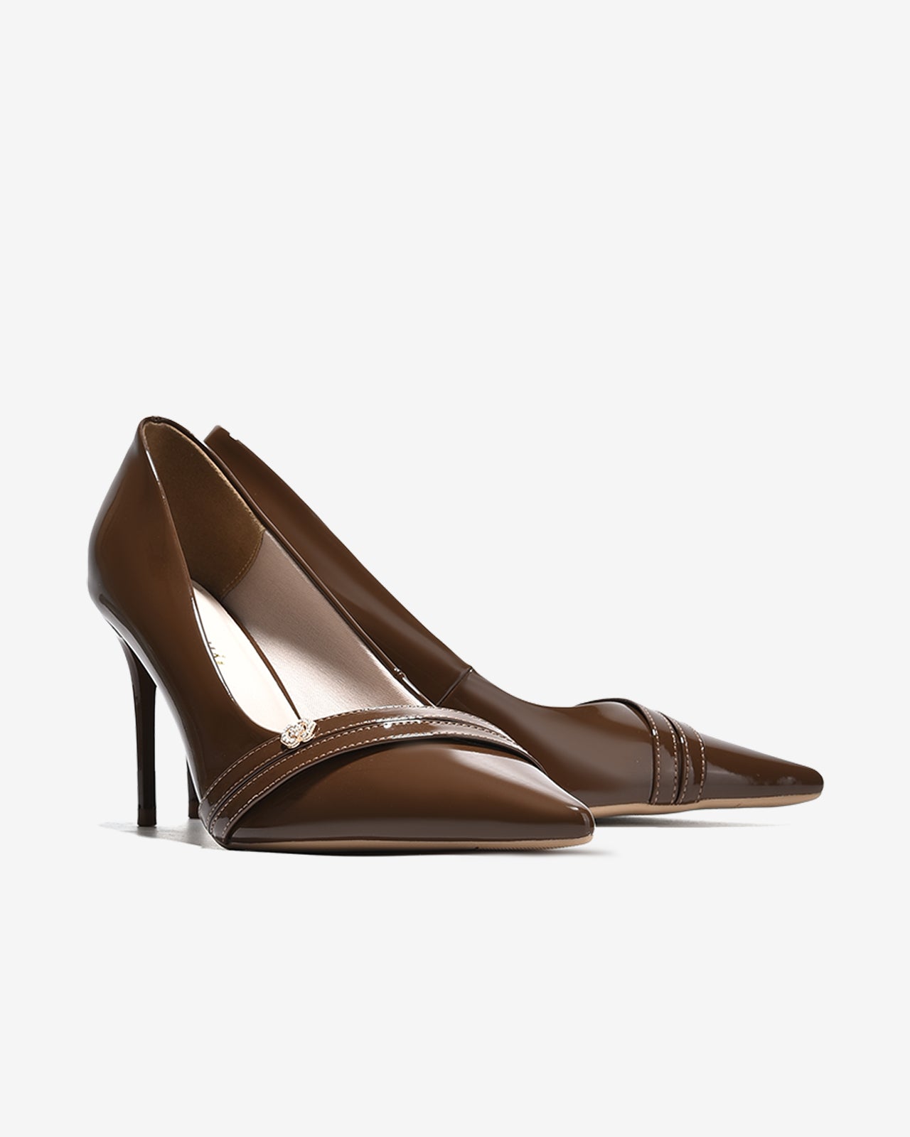 Giày Cao Gót Đông Hải Gót 9CM Họa Tiết Đính Đá-G5852-Nâu Color1