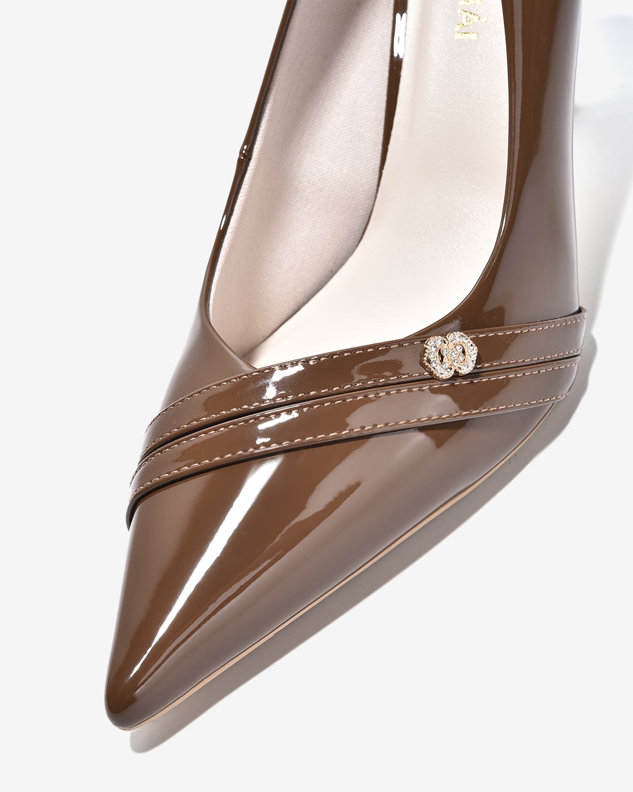 Giày Cao Gót Đông Hải Gót 9CM Họa Tiết Đính Đá-G5852-Nâu Color1