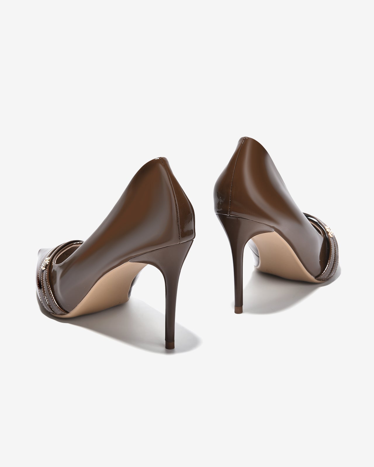 Giày Cao Gót Đông Hải Gót 9CM Họa Tiết Đính Đá-G5852-Nâu Color1