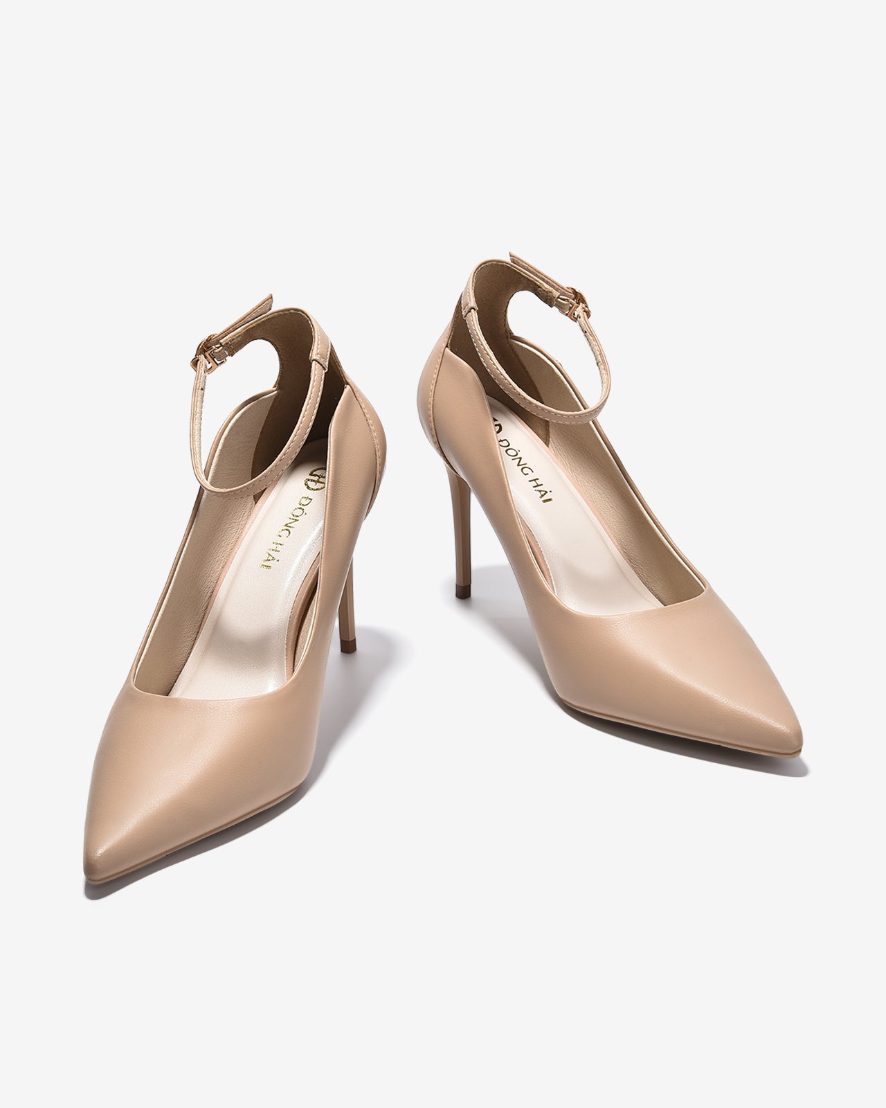 Giày Cao Gót Đông Hải Quai Ankle Strap Đính Logo-G5856-Cafe Color1