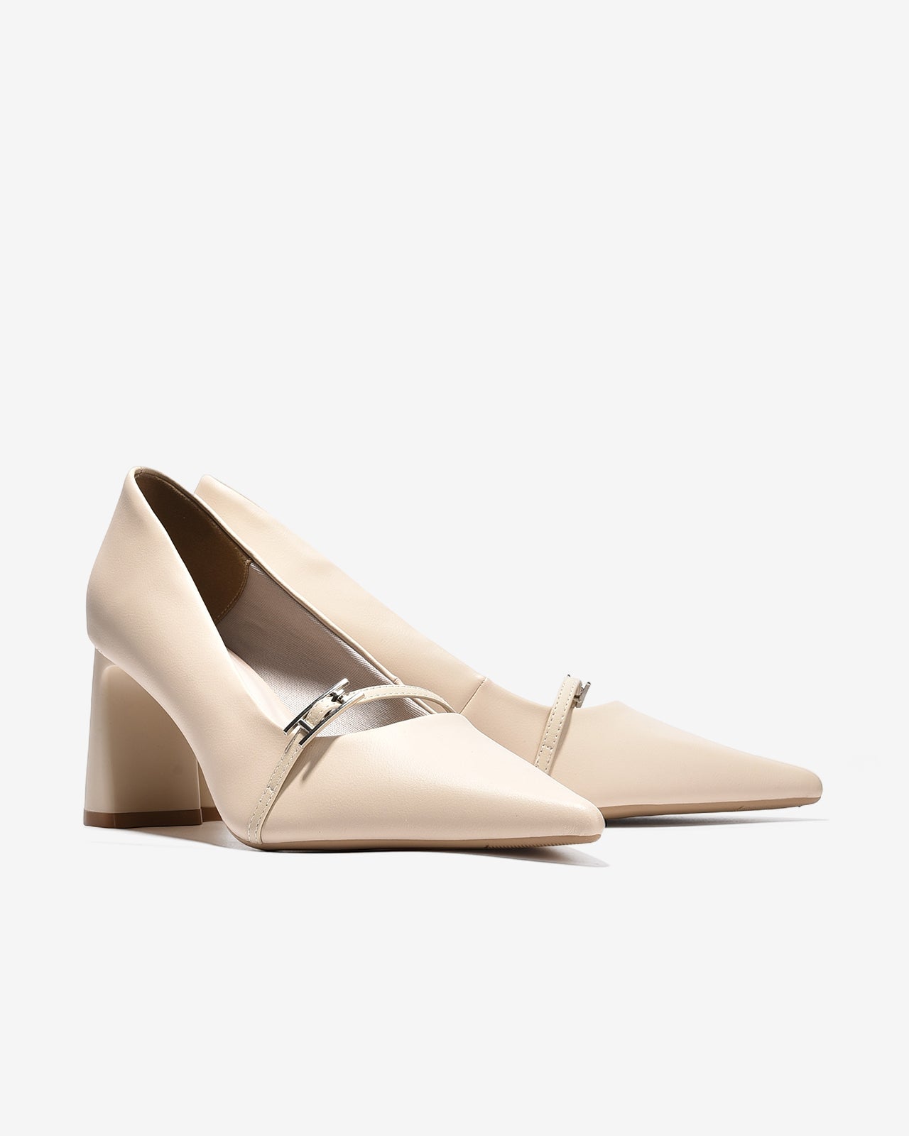 Giày Cao Gót Nữ Đông Hải Phối Chi Tiết Khoá Quai Ngang-G5857-Kem Color1