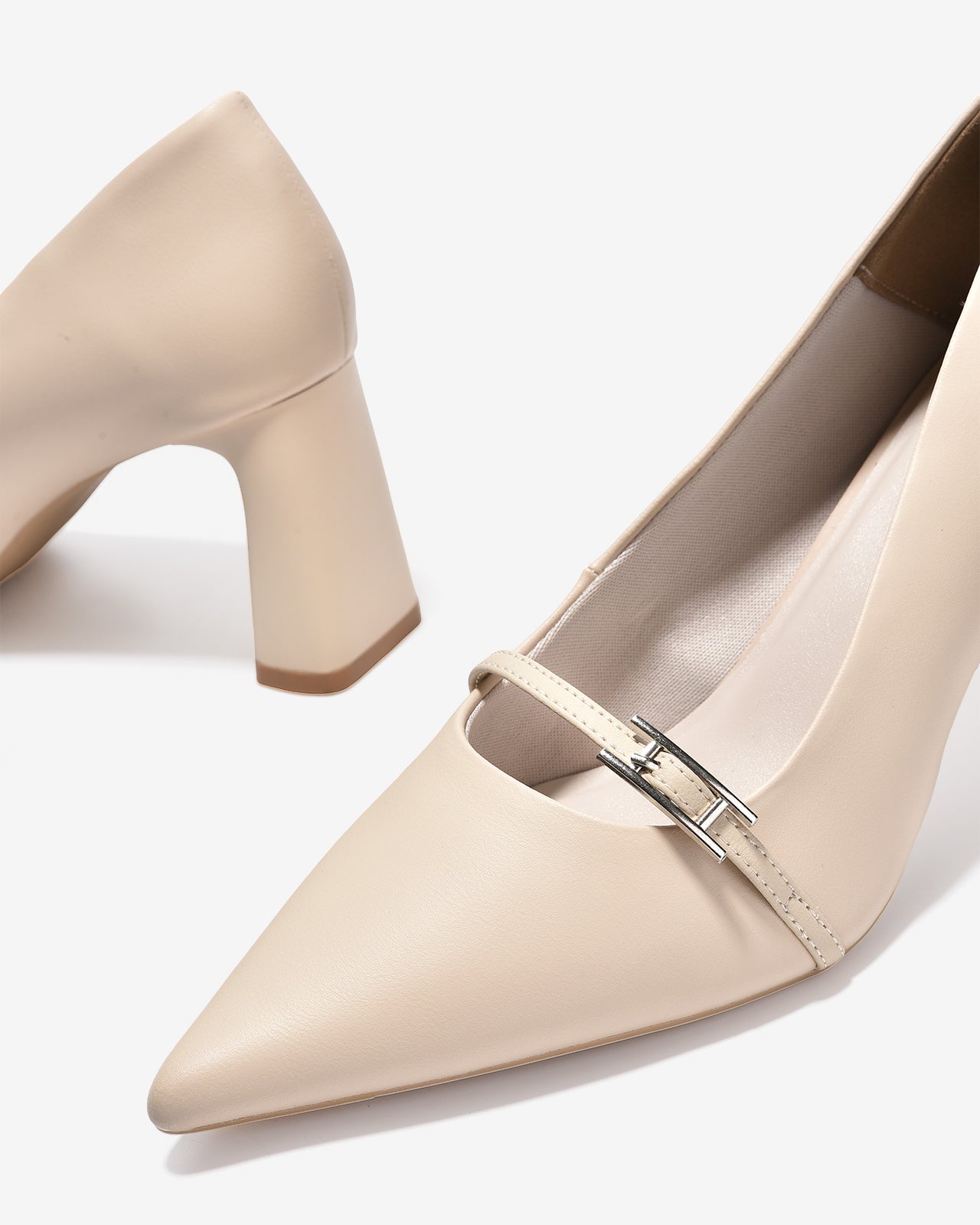 Giày Cao Gót Nữ Đông Hải Phối Chi Tiết Khoá Quai Ngang-G5857-Kem Color1