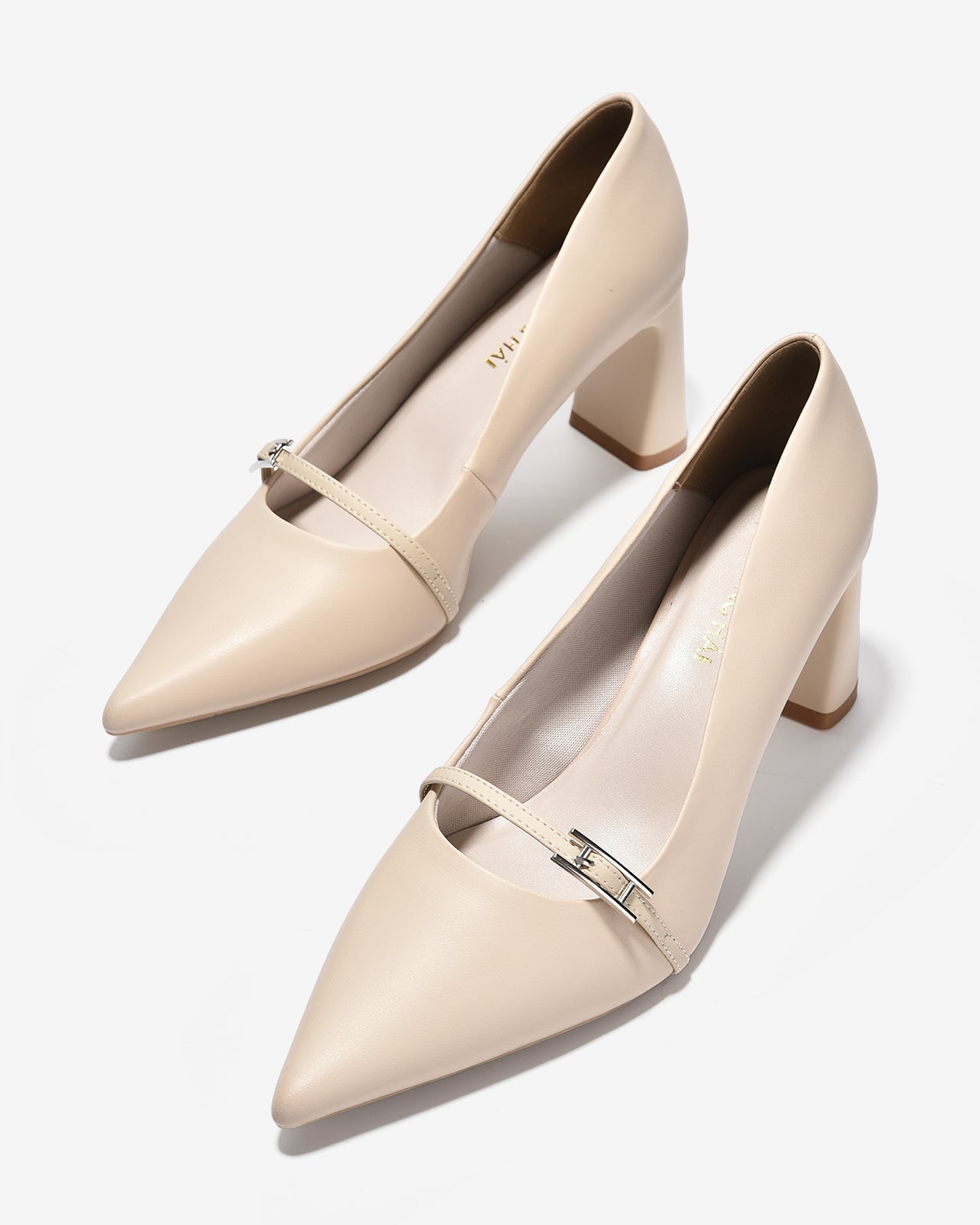 Giày Cao Gót Nữ Đông Hải Phối Chi Tiết Khoá Quai Ngang-G5857-Kem Color1