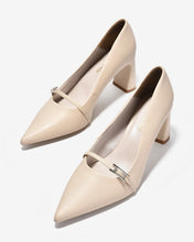 Giày Cao Gót Nữ Đông Hải Phối Chi Tiết Khoá Quai Ngang-G5857-Kem Color1