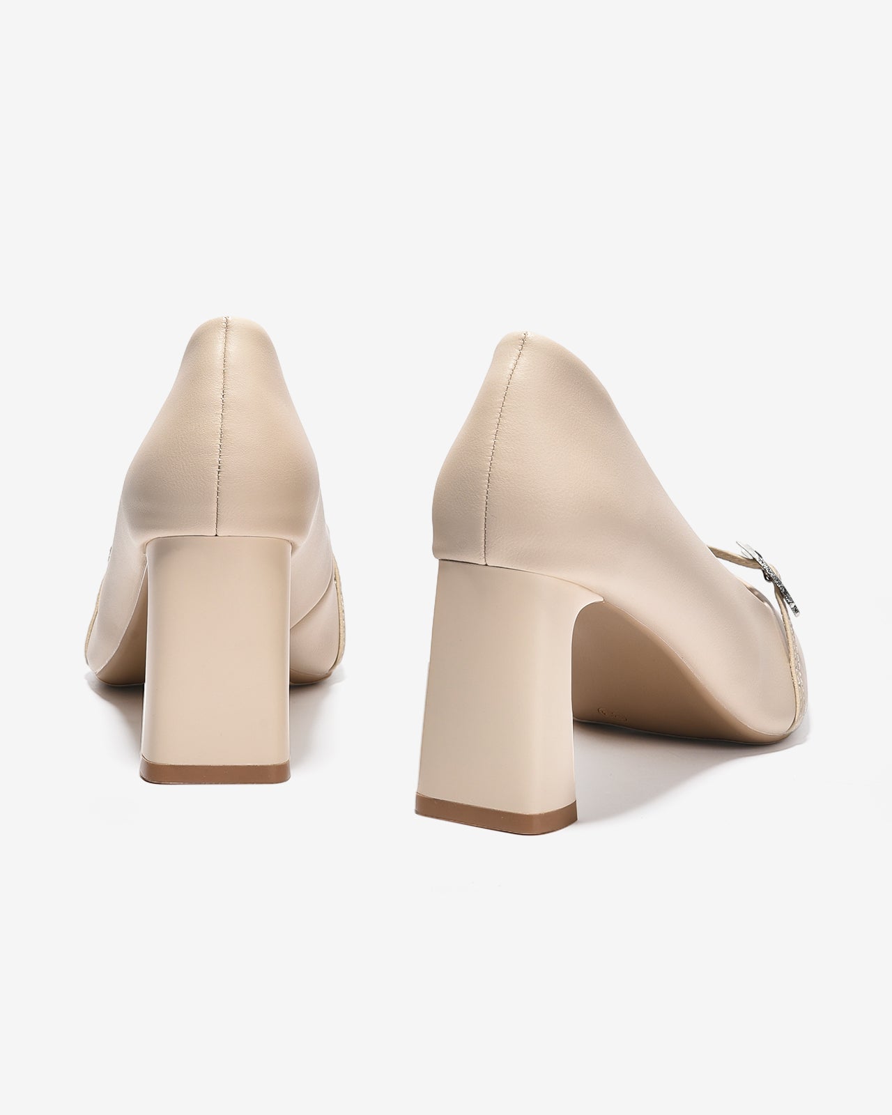 Giày Cao Gót Nữ Đông Hải Phối Chi Tiết Khoá Quai Ngang-G5857-Kem Color1