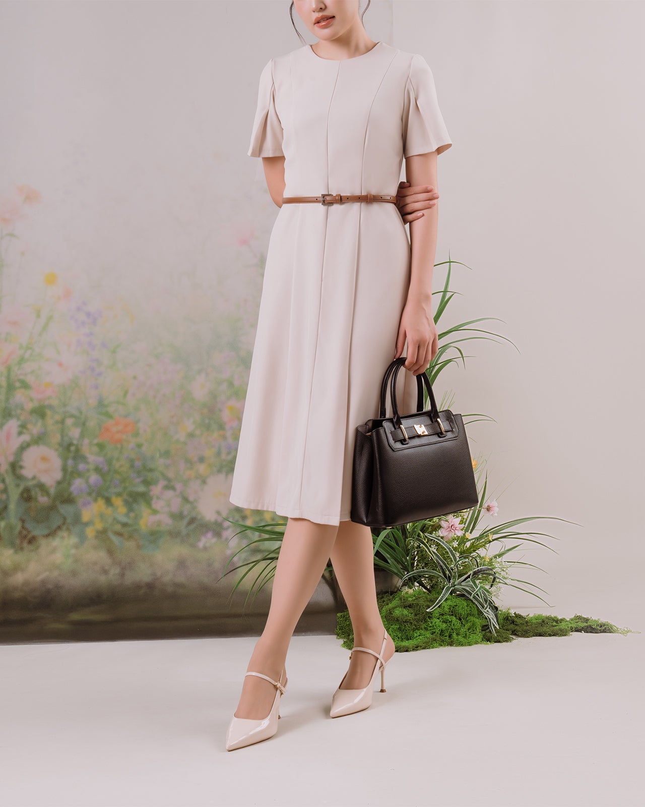 Giày Cao Gót Slingback Đông Hải Quai Mảnh Da Bóng-G5858Kem Bóng Color1