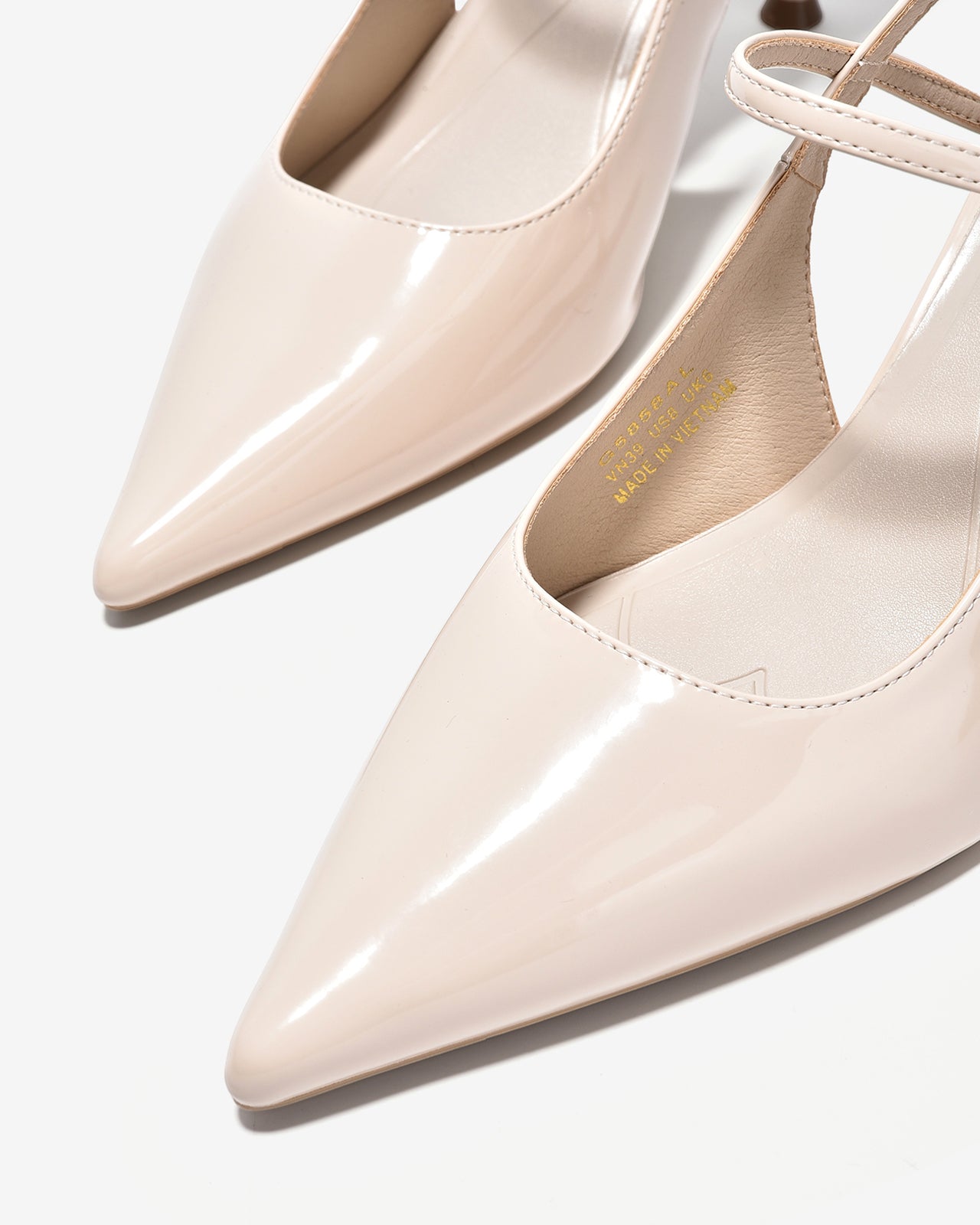 Giày Cao Gót Slingback Đông Hải Quai Mảnh Da Bóng-G5858Kem Bóng Color1