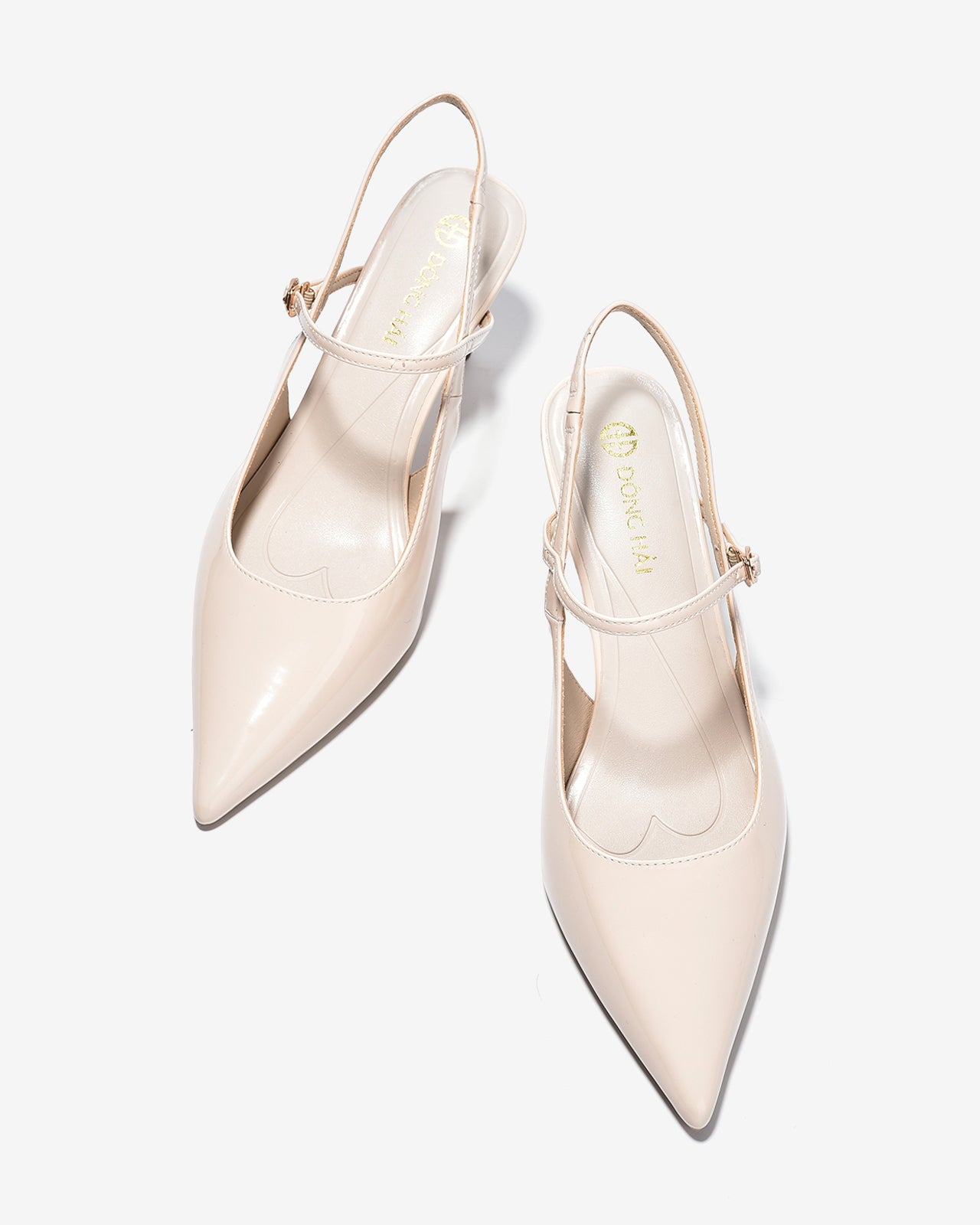 Giày Cao Gót Slingback Đông Hải Quai Mảnh Da Bóng-G5858Kem Bóng Color1