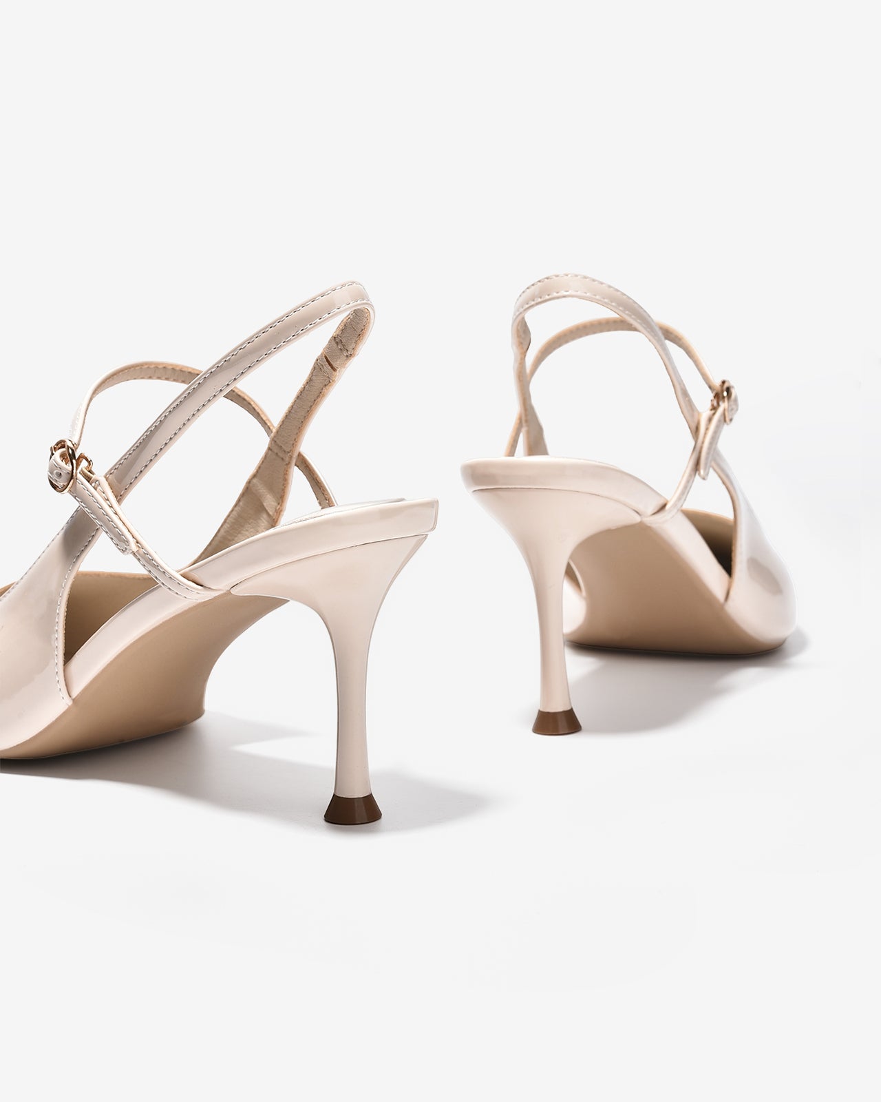 Giày Cao Gót Slingback Đông Hải Quai Mảnh Da Bóng-G5858Kem Bóng Color1