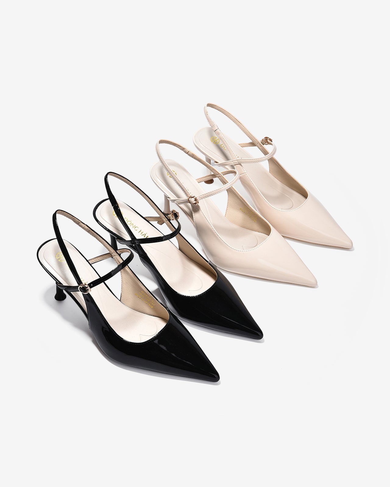 Giày Cao Gót Slingback Đông Hải Quai Mảnh Da Bóng-G5858Kem Bóng Color1