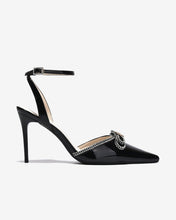 Giày Cao Gót Đông Hải Quai Ankle Strap Nơ Đính Đá-G5859-Đen Bóng Color1First